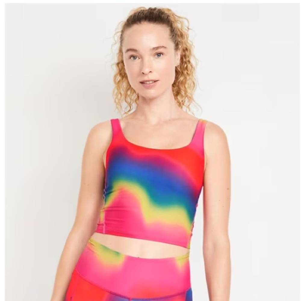 NWT Old Navy Sz Large Rainbow Pride Light Support PowerSoft Longline Sports Bra